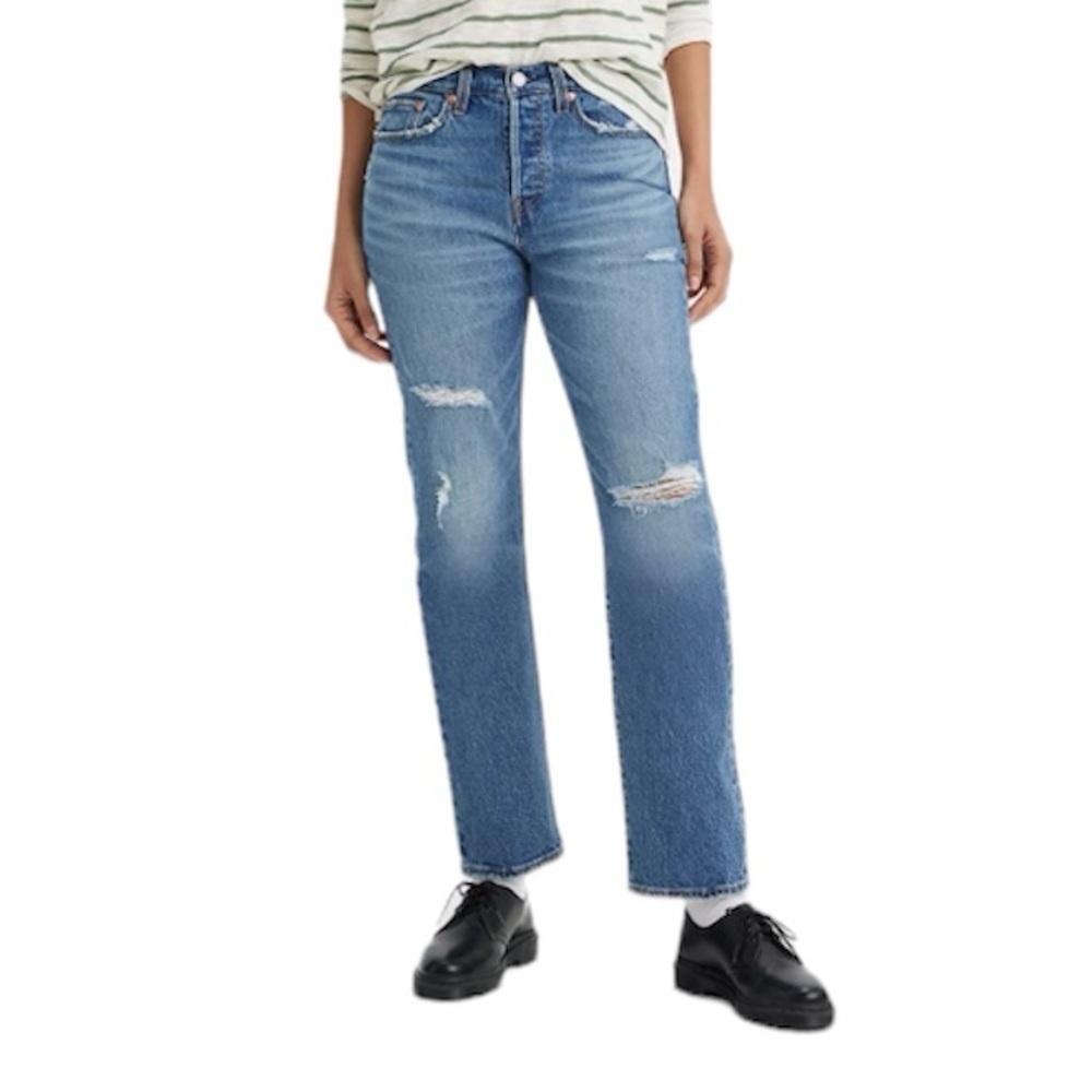 Levi's Wedgie Straight Premium Denim Distressed Blue Jeans Size 26